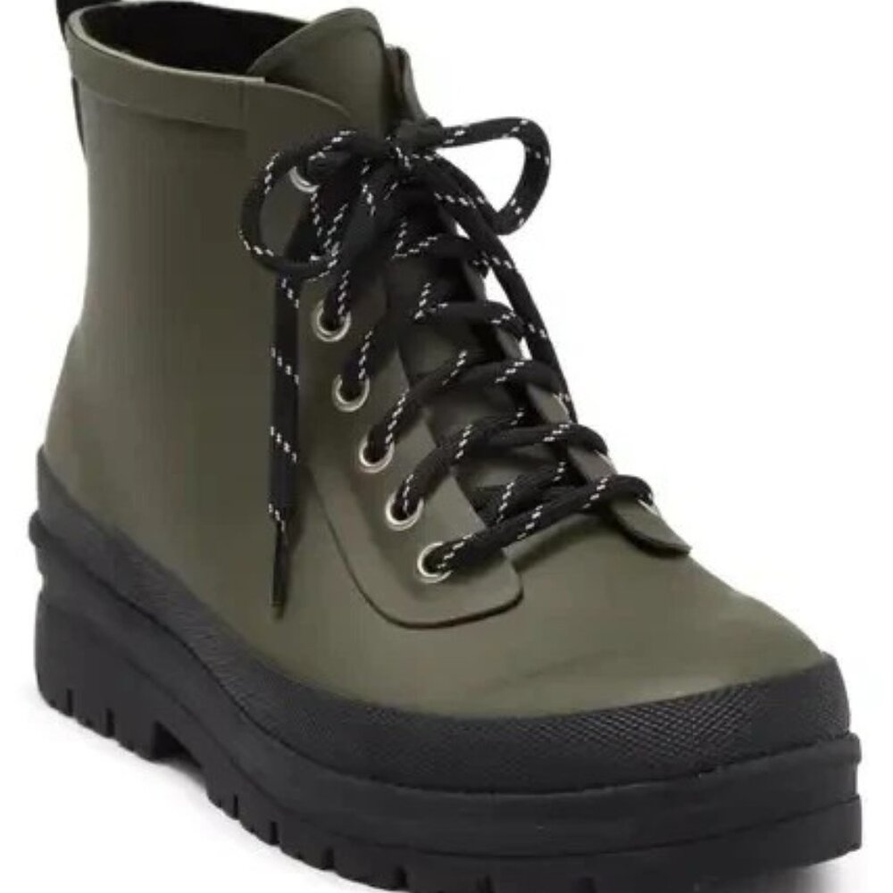 Chooka Redmond Hiker Biker Boots Textile Lined Lace Up Olive Green size 8 New